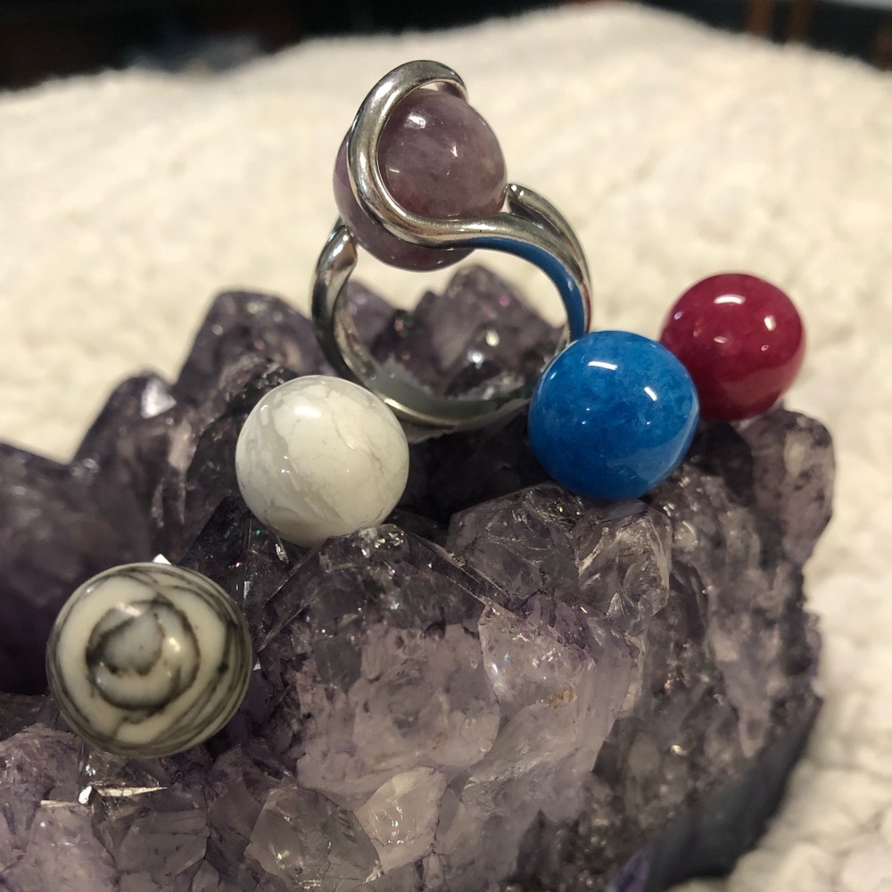 STERLING SILVER INTERCHANGEABLE MARBLE STONE RING - Picture 3 of 12